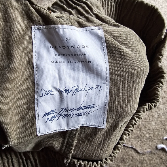 READYMADE Army green Khaki Red stripe clips on sides track pants joggers S-M - Picture 11 of 11